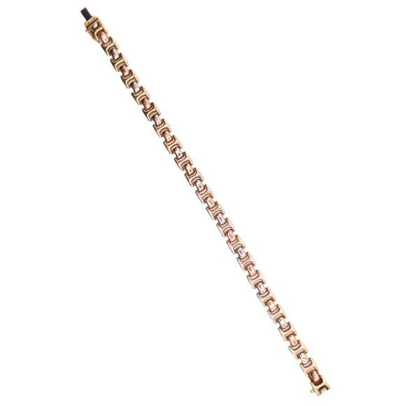 14kt Mexico Tri Gold Yellow White Rose Gold Puffed Chain Link Bracelet - Picture 5 of 6